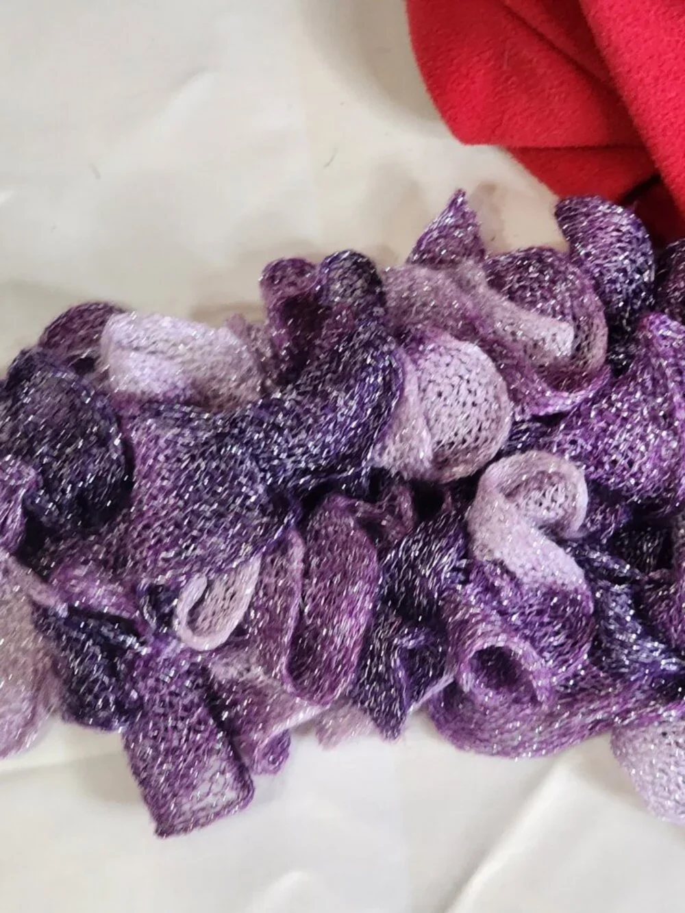 Handmade Crochet Purple and Lilac with Metallic Silver Threads Throughout Scarf
